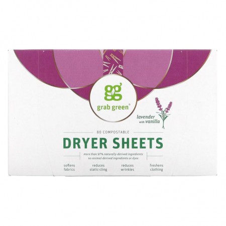 Grab Green, Dryer Sheets, Lavender with Vanilla, 80 Count