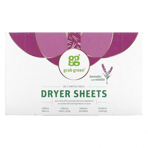 Grab Green, Dryer Sheets, Lavender with Vanilla, 80 Count