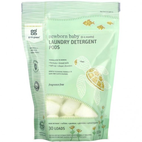 Grab Green, Newborn Baby Laundry Detergent Pods, 0-4 Months, Fragrance Free, 30 loads