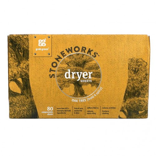 Grab Green, Stoneworks, Dryer Sheets, Oak Tree, 80 Compostable Sheets