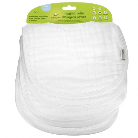 Green Sprouts, Muslin Bibs, 0~12개월, 흰색, 5매