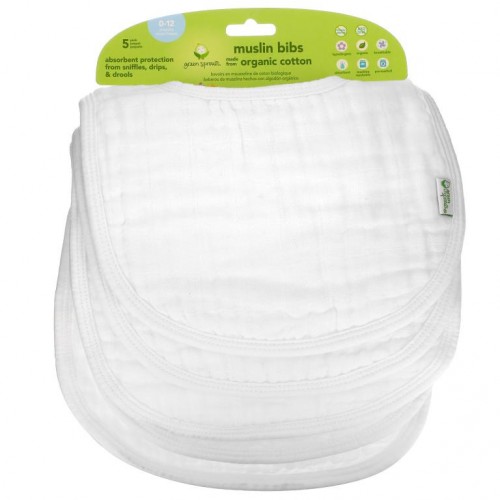 Green Sprouts, Muslin Bibs, 0~12개월, 흰색, 5매