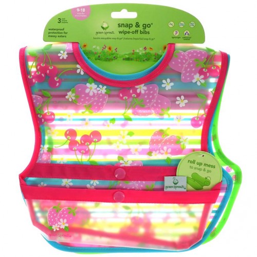 Green Sprouts, Snap & Go Wipe Off 턱받이, 9-18개월, 3매