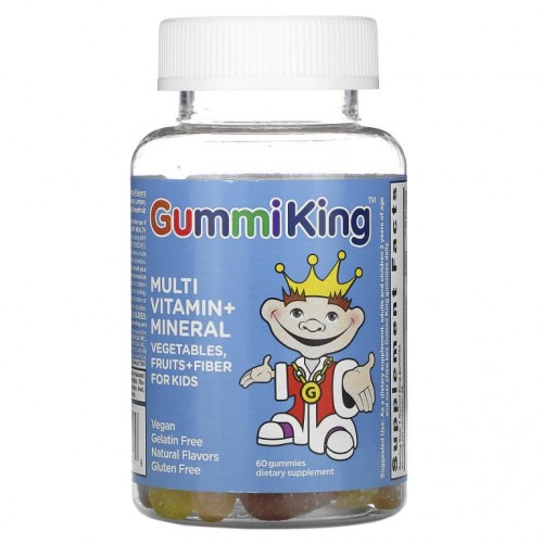 GummiKing, 종합비타민 + 미네랄, 야채, 과일 + 어린이용 섬유질, 구미젤리 60개