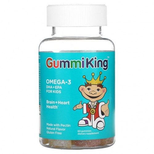 GummiKing, 어린이용 오메가3 DHA + EPA, 딸기, 오렌지, 레몬, 구미젤리 60개