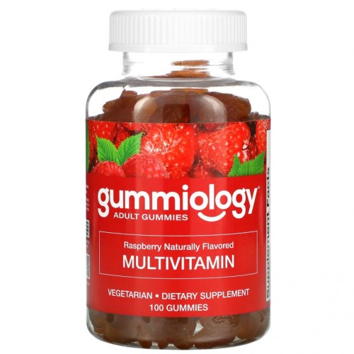 Gummiology, 성인용 종합비타민 구미 젤리, 천연 라즈베리맛, 식물성 구미 젤리 100개