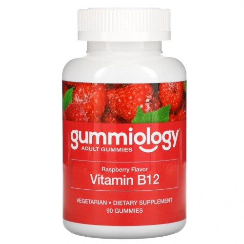 Gummiology, 성인용 비타민B12 구미젤리, 라즈베리 맛, 베지 구미젤리 90개