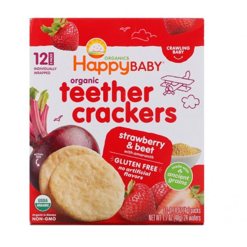 Happy Family Organics, 유기농 티더 크래커, 딸기 & 비트, 아마란스 함유, 12팩, 팩당 4g(0.14oz)