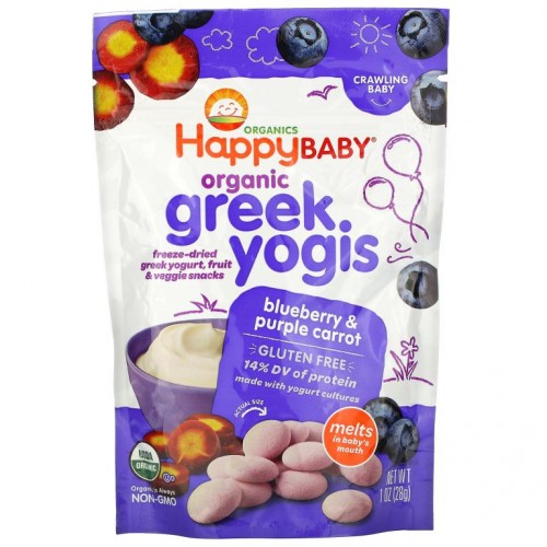 Happy Family Organics, 유기농 그릭 요기스, 블루베리 및 자색 당근, 28g(1oz)