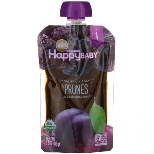 Happy Family Organics, 유기농 베이비 푸드, 1단계, Clearly Crafted, 말린 자두, 4개월 이상, 99g(3.5oz)
