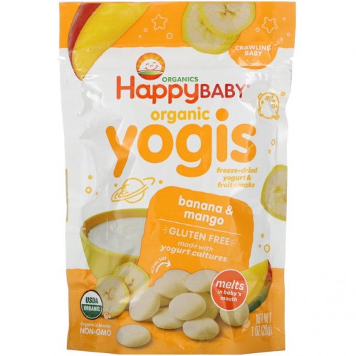 Happy Family Organics, 오가닉 요기스, 동결 건조 요거트 및 과일 스낵, 바나나와 망고, 1 oz (28 g)