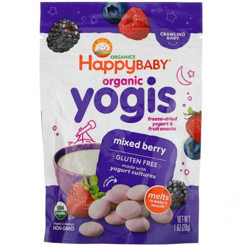 Happy Family Organics, 유기농 요기스, 동결 건조 요거트 및 과일 스낵, 혼합 베리 맛, 28g(1oz)