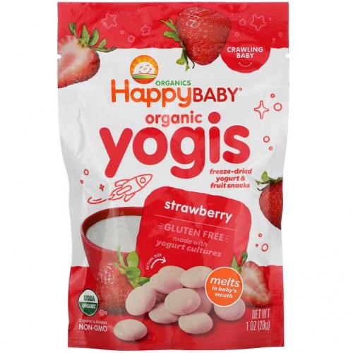 Happy Family Organics, 유기농 요기스, 냉동건조 요거트 & 과일 스낵, 딸기, 28g(1oz)