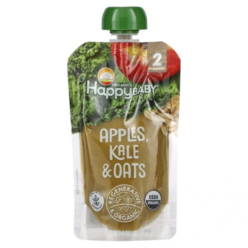 Happy Family Organics, Happy Baby, 6개월 이상, 사과, 케일, 귀리맛, 113g(4 oz)
