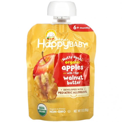 Happy Family Organics, Happy Baby, Nutty Blends, 6+ Months, Organic, Apples with 1 tsp Walnut Butter, 3 oz (85 g)