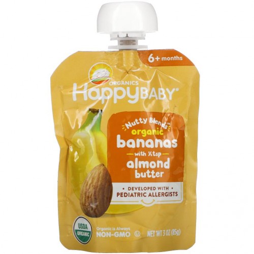 Happy Family Organics, Happy Baby, Nutty Blends, 6+ Months, Organic Bananas with 1/2 tsp Almond Butter, 3 oz (85 g)