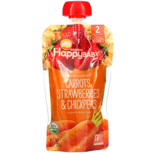 Happy Family Organics, Happy Baby, Organic Baby Food, Stage 2, Carrots, Strawberries & Chickpeas, 4 oz (113 g)