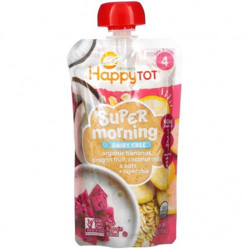 Happy Family Organics, Happy Tot, Super Morning, Organic Bananas, Dragon Fruit, Coconut Milk & Oats + Super Chia, Stage 4, 4 oz (113 g)