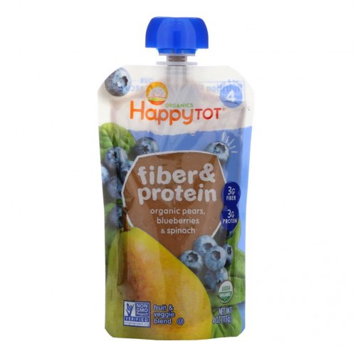 Happy Family Organics, Happytot, 섬유소 및 단백질, 유기농 배, 블루베리 및 시금치, 113g(4oz)