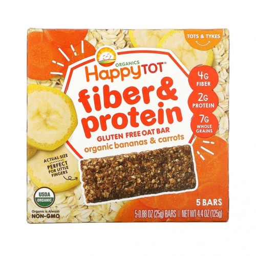 Happy Family Organics, Happytot, 식이섬유 및 단백질 글루텐 무함유 오트 바, 유기농 바나나 및 당근, 바 5개, 개당 25g(0.88oz)