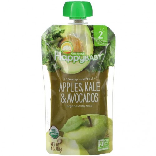 Happy Family Organics, Organic Baby Food, 2단계, 6개월 이상, 사과, 케일 & 아보카도, 113g(4oz)