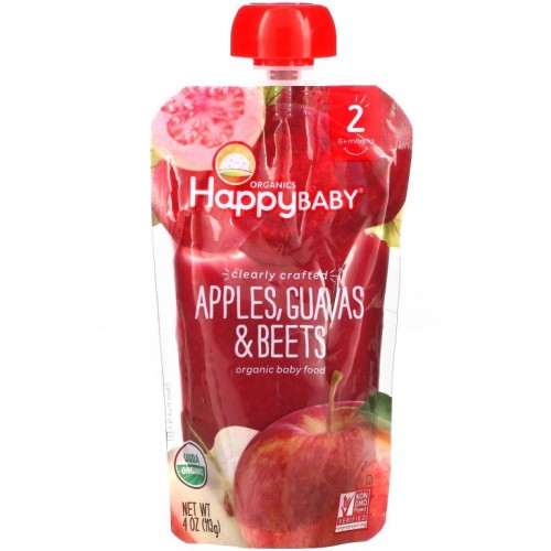 Happy Family Organics, Organic Baby Food, Stage 2, 6+ Months, Apples, Guavas, & Beets, 4.0 oz (113 g)