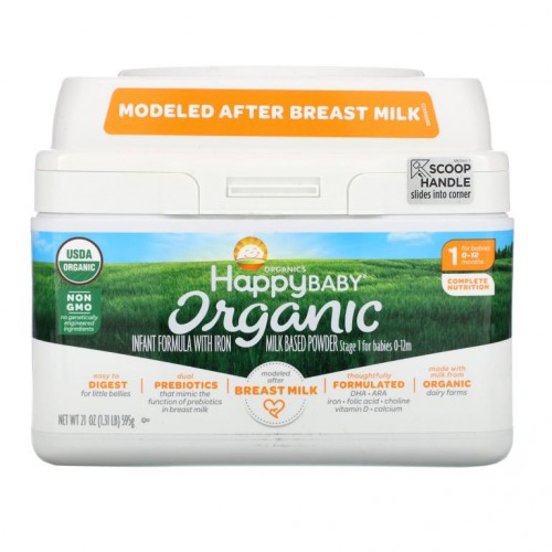 Happy Family Organics, Organics Happy Baby, 철분 함유 영유아 분유, 1단계, 0~12개월, 595g(21oz)