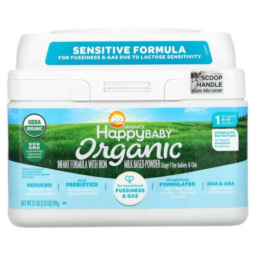 Happy Family Organics, Organics Happy Baby, 철분 함유 영유아 분유, 1단계, 0~12개월, 595g(21oz)