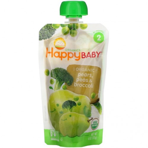 Happy Family Organics, Organics Happy Baby, Stage 2, 6+ Months, Organic Pears, Peas & Broccoli, 4 oz (113 g)