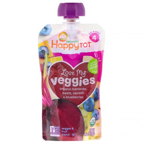Happy Family Organics, Organics Happy Tot, 러브 마이 베지스, 유기농 바나나, 비트, 스쿼시 & 블루베리, 4.22 oz(120 g)