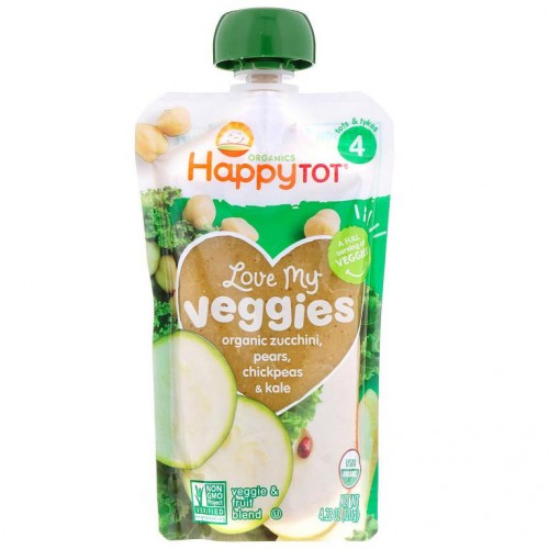 Happy Family Organics, Organics Happy Tot, 러브 마이 베지스, 유기농 주키니, 배, 병아리콩 & 케일, 4.22 oz(120 g)