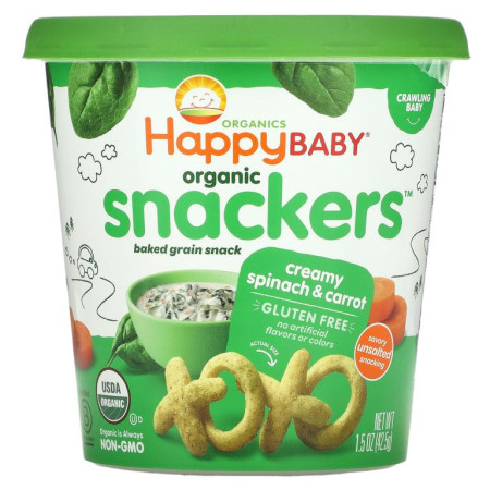 Happy Family Organics, 유기농 Snackers, 크리미 시금치 & 당근, 42.5g(1.5oz)