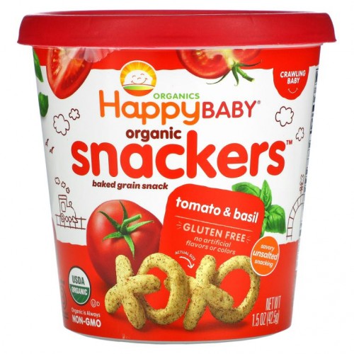 Happy Family Organics, 유기농 Snackers, 토마토 & 바질, 42.5g(1.5oz)