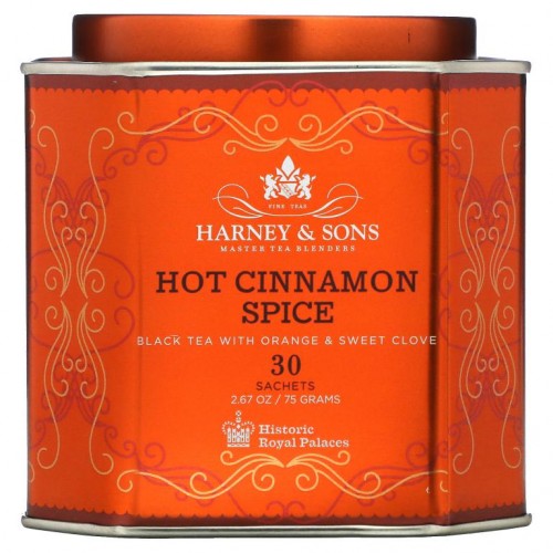 Harney & Sons, 핫 시나몬 스파이스, 오렌지 및 달콤한 정향을 함유한 홍차, 티백 30개, 75g(2.67oz)