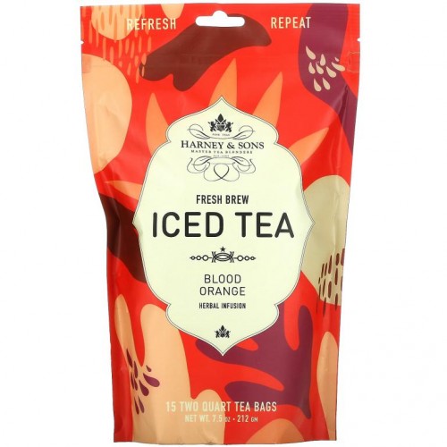 Harney & Sons, Fresh Brew Iced Tea, Blood Orange, 15 Tea Bags, 7.5 oz (212 g)