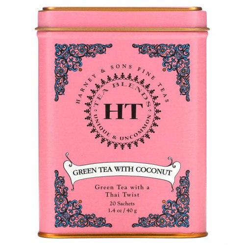 Harney & Sons, HT 티 블렌드, 코코넛을 품은 녹차, 티백 20개, 40g(1.4oz)