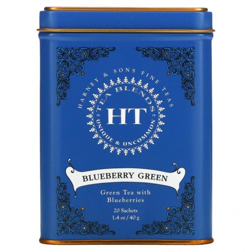 Harney & Sons, HT 티 블렌드, 블루베리 그린, 20 티 주머니, 1.4 oz (40 g)