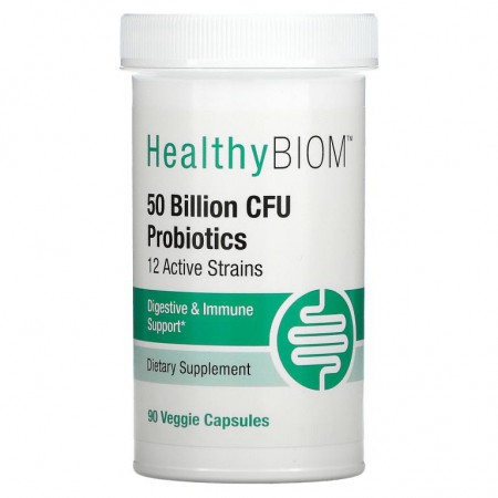 HealthyBiom, 500억 CFU 프로바이오틱, 베지 캡슐 90정