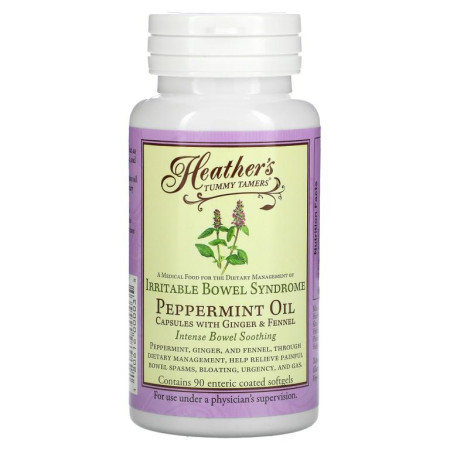 Heather's Tummy Care, 페퍼민트 오일, 과민성 대장 증후군, 장용 코팅 소프트젤 90정