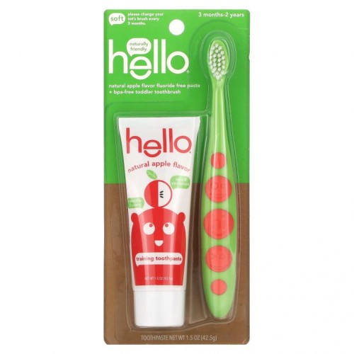 Hello, 천연 사과 향 불소 무함유 치약 + BPA 무함유 아기용 칫솔, 42.5g(1.5oz)