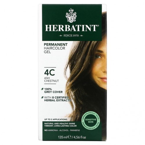 Herbatint, 퍼머넌트 헤어컬러 젤, 4C, 애쉬 체스넛, 135ml(4.56fl oz)