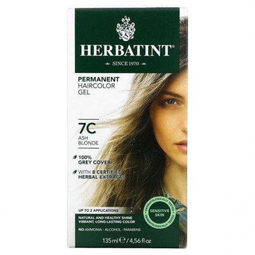 Herbatint, 영구 헤어컬러 젤, 7C, 애쉬 블론드, 135ml(4.56fl oz)