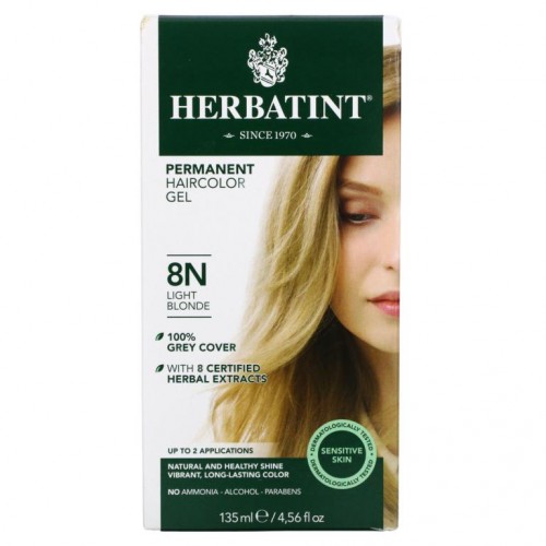 Herbatint, 퍼머넌트 헤어컬러 젤, 8N, 라이트 블론드, 135ml(4.56fl oz)
