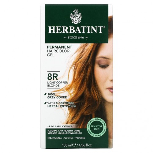 Herbatint, 퍼머넌트 헤어컬러 젤, 8R, 라이트 코퍼 블론드, 135ml(4.56fl oz)