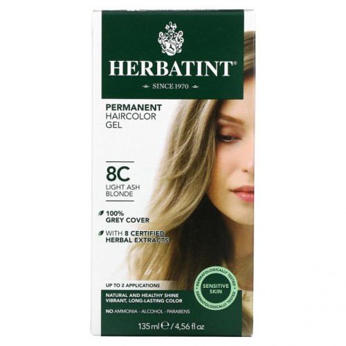 Herbatint, Permanent Haircolor Gel, 8C, 연한 애쉬 블론드, 4.56 액량 온스 (135 ml)
