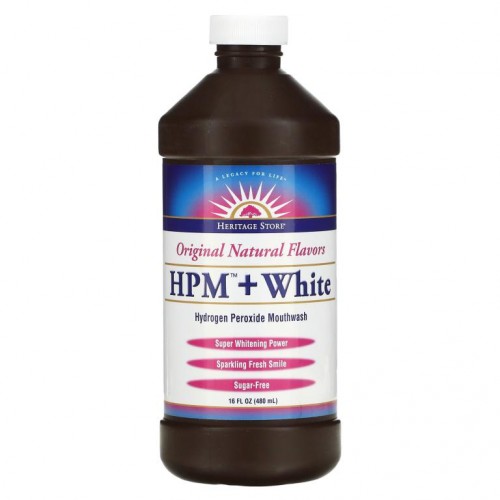 Heritage Store, HPM + 화이트, 과산화수소 구강 청결제, 슈퍼 화이트닝 파워, 480ml(16fl oz)