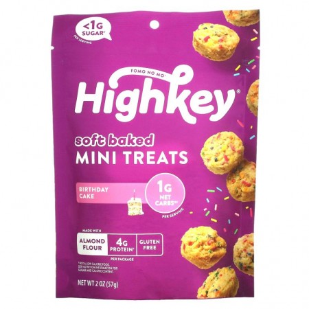 HighKey, 소프트 베이크드 미니 트리츠, 글루텐 무함유, 곡물 무함유, 생일 케이크 맛, 57g(2oz)