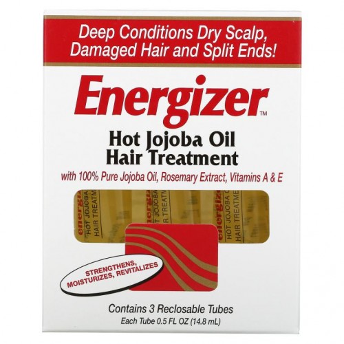 Hobe Labs, Energizer, 핫 호호바 오일 헤어 트리트먼트, 재밀폐 가능 튜브 3개, 각 14.8ml(0.5fl oz)