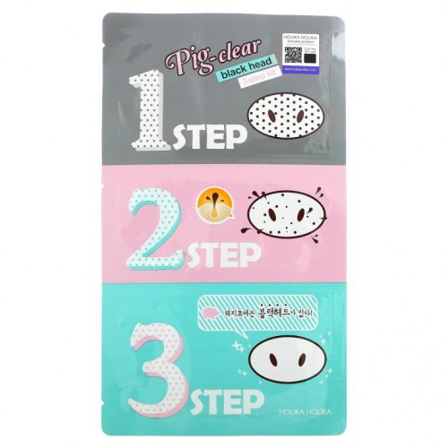 Holika Holika, Pig-Nose (피그 노우스) 클리어 블랙헤드, 3 단계 키트, 1 트리트먼트