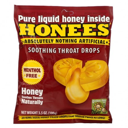 Honees, 수딩 스로트 캔디, 꿀, 킹사이즈 캔디 20개